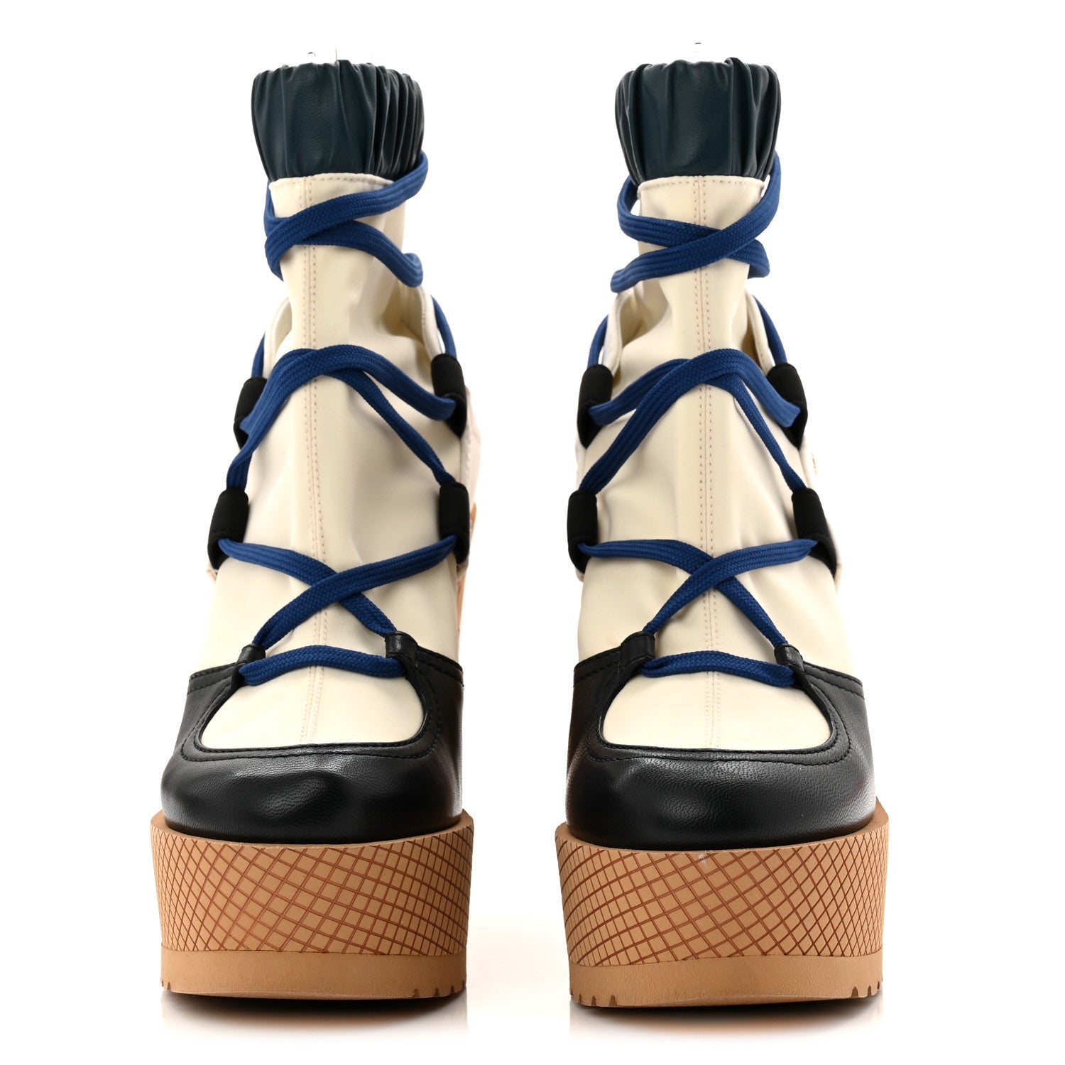 Chanel Fabric Lambskin Calfskin Runway Wedge Short Platform Boots 36 Blue White Pink