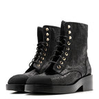 Chanel Fabric Crossgrain Cap Toe Combat Boots 38.5 Black