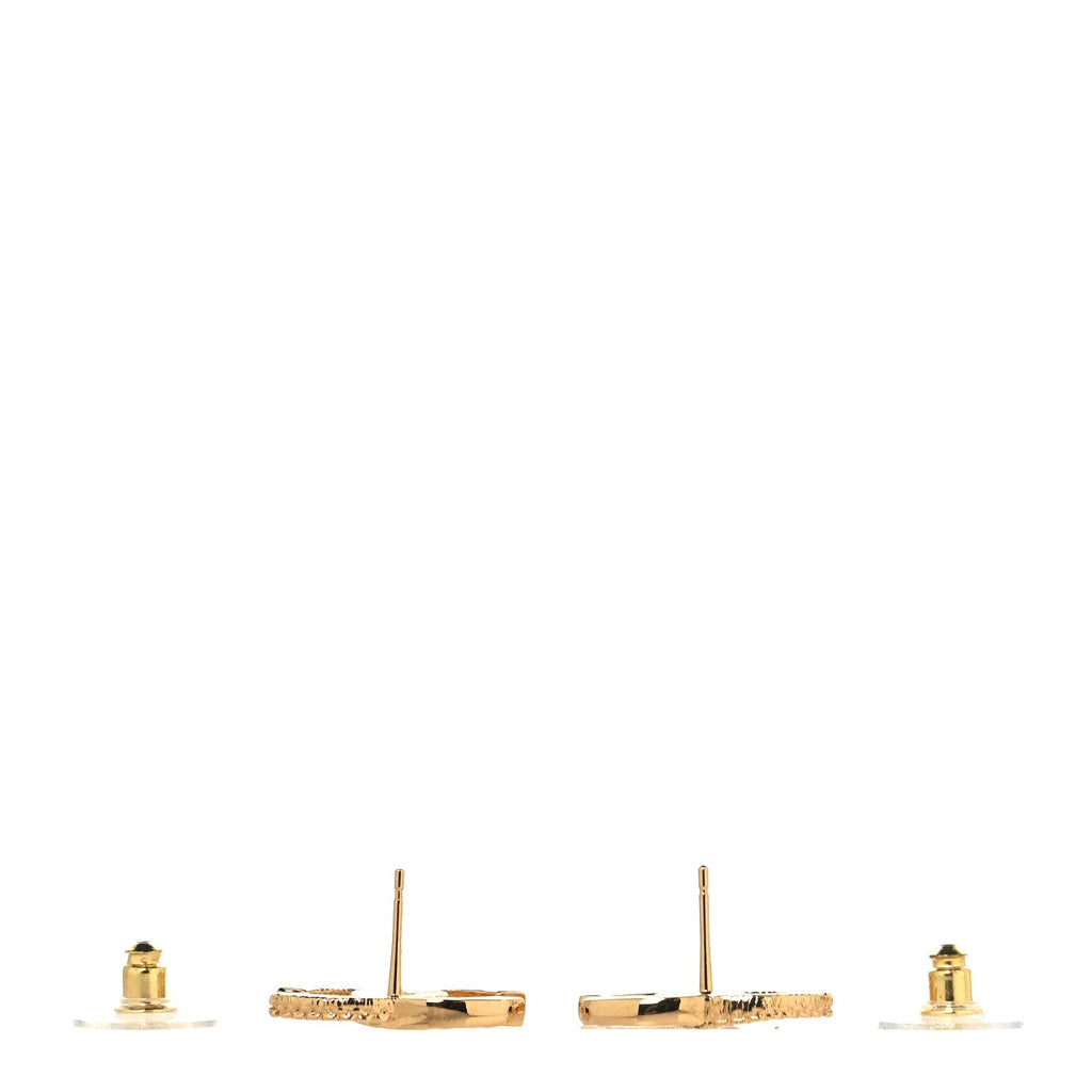Chanel Enamel CC Textured Earrings Black Gold