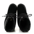 Chanel Tweed Shearling Sheepskin Drawstring Snow Ankle Boots 36 Black