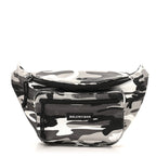 Balenciaga Distressed Nylon Canvas Camo Logo Explorer Beltpack Black White Gray