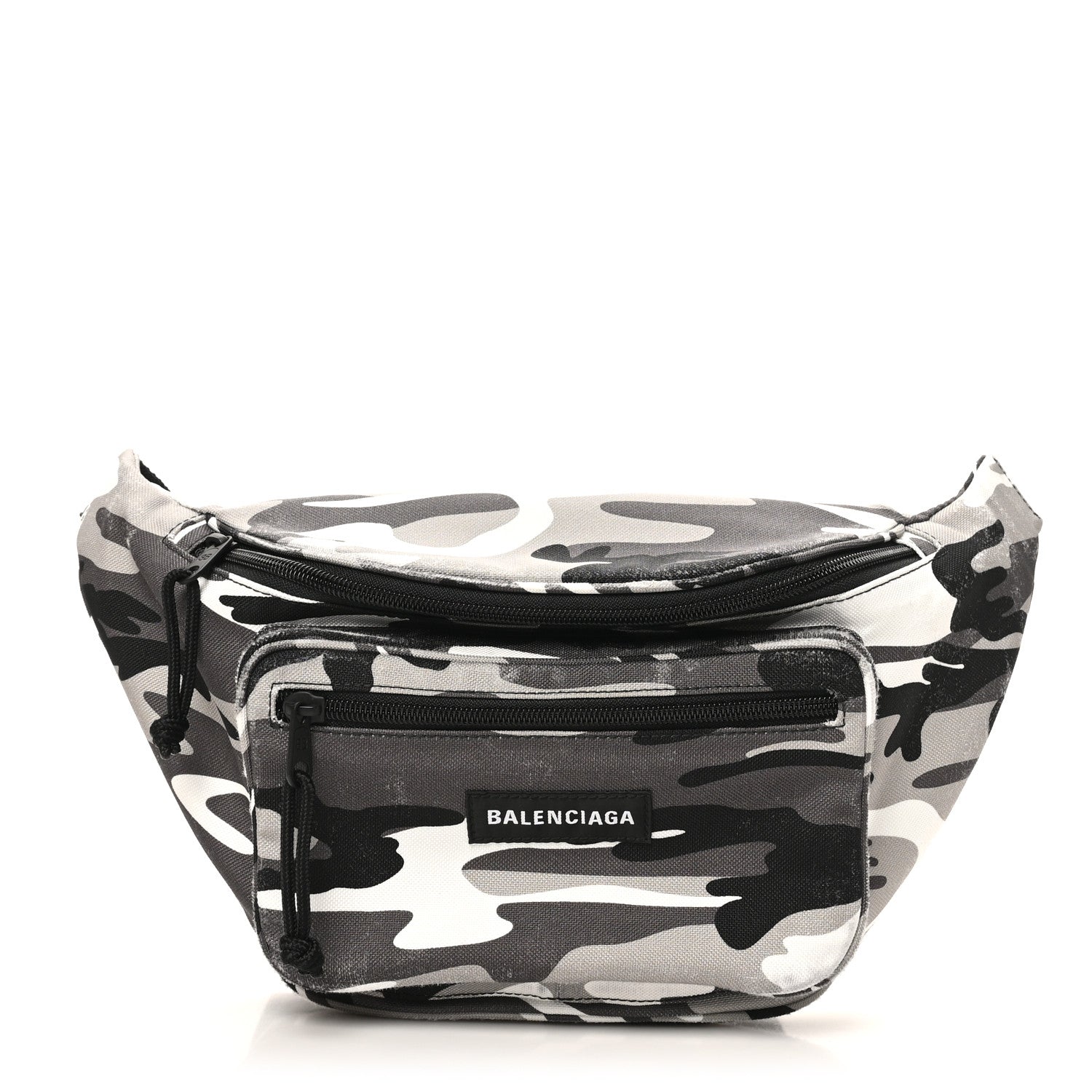 Balenciaga Distressed Nylon Canvas Camo Logo Explorer Beltpack Black White Gray