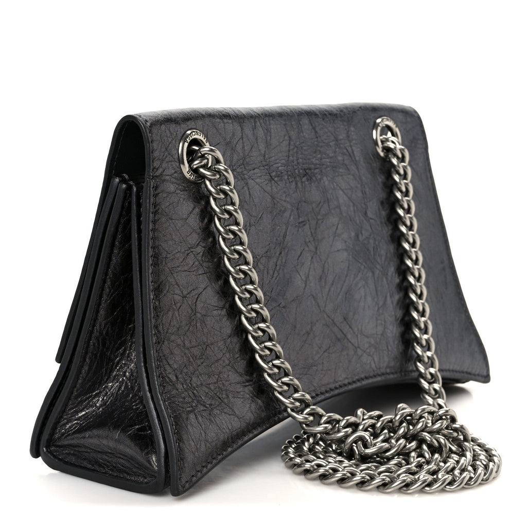 Balenciaga Metallic Crushed Calfskin Quilted Small Crush Chain Bag Steel Grey