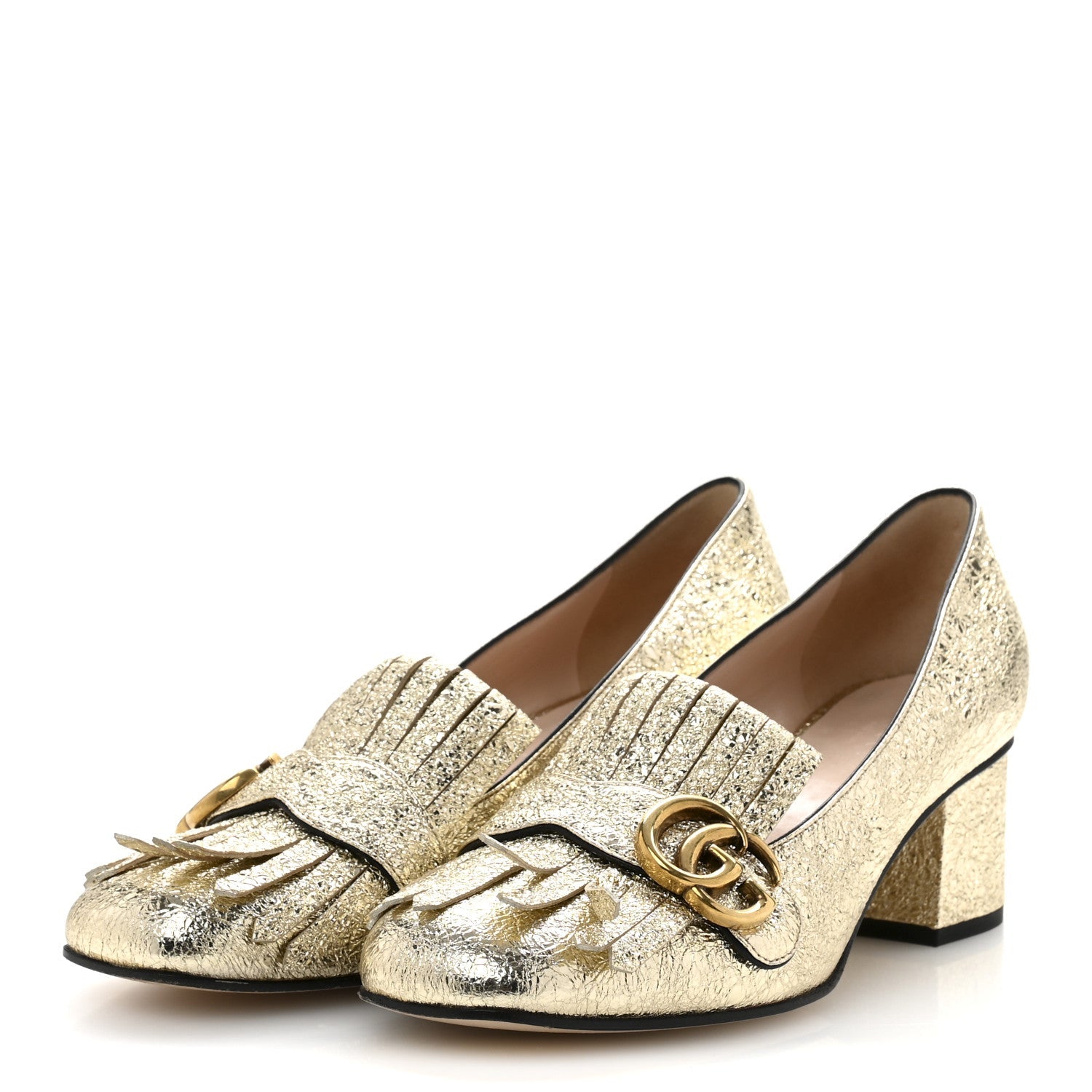 Gucci Galassia GG Marmont Fringe 50mm Loafer Pumps 39 Platino