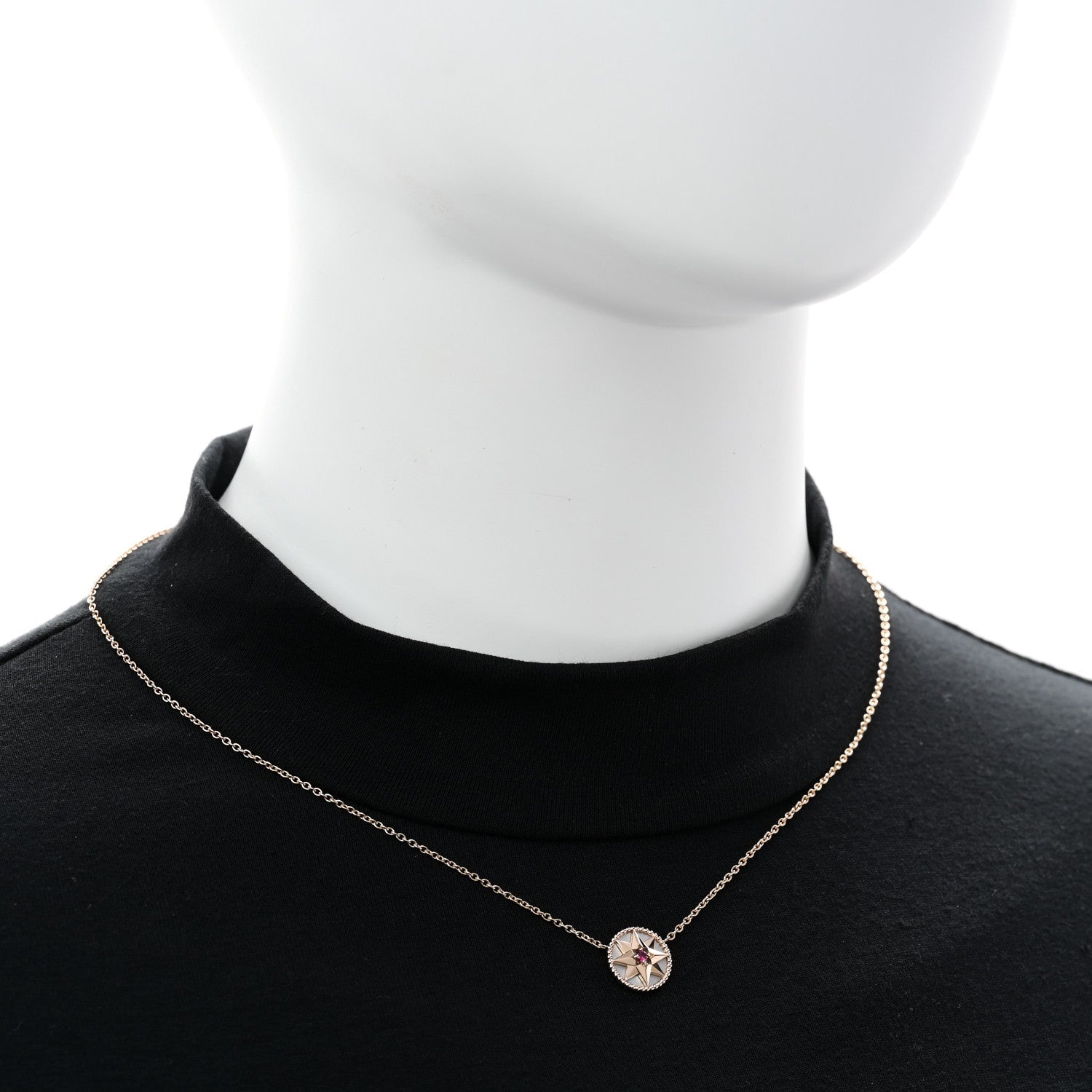 Christian Dior 18K Rose Gold Ruby Mother of Pearl Rose Des Vents Necklace