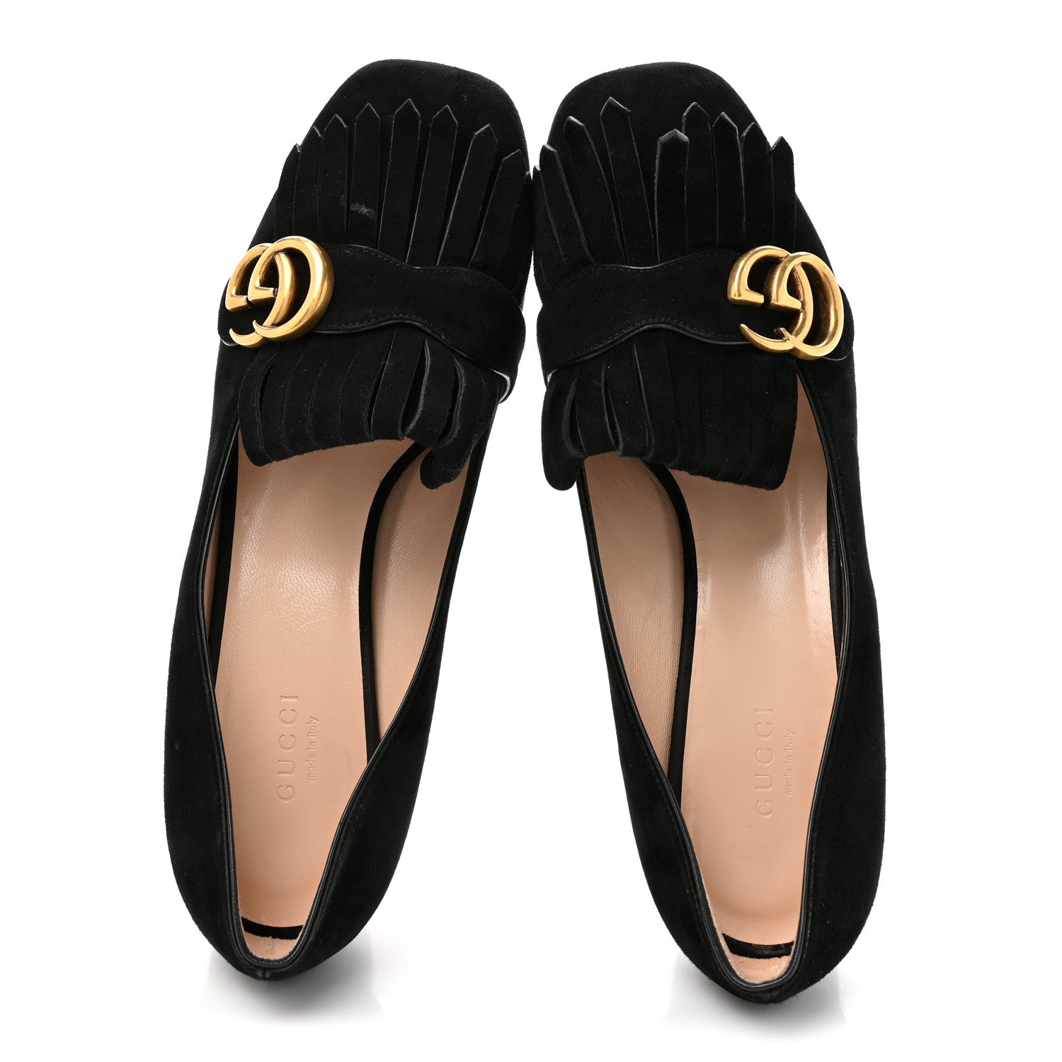Gucci Kid Scamosciato GG Marmont Fringe 50mm Loafer Pumps 39.5 Black