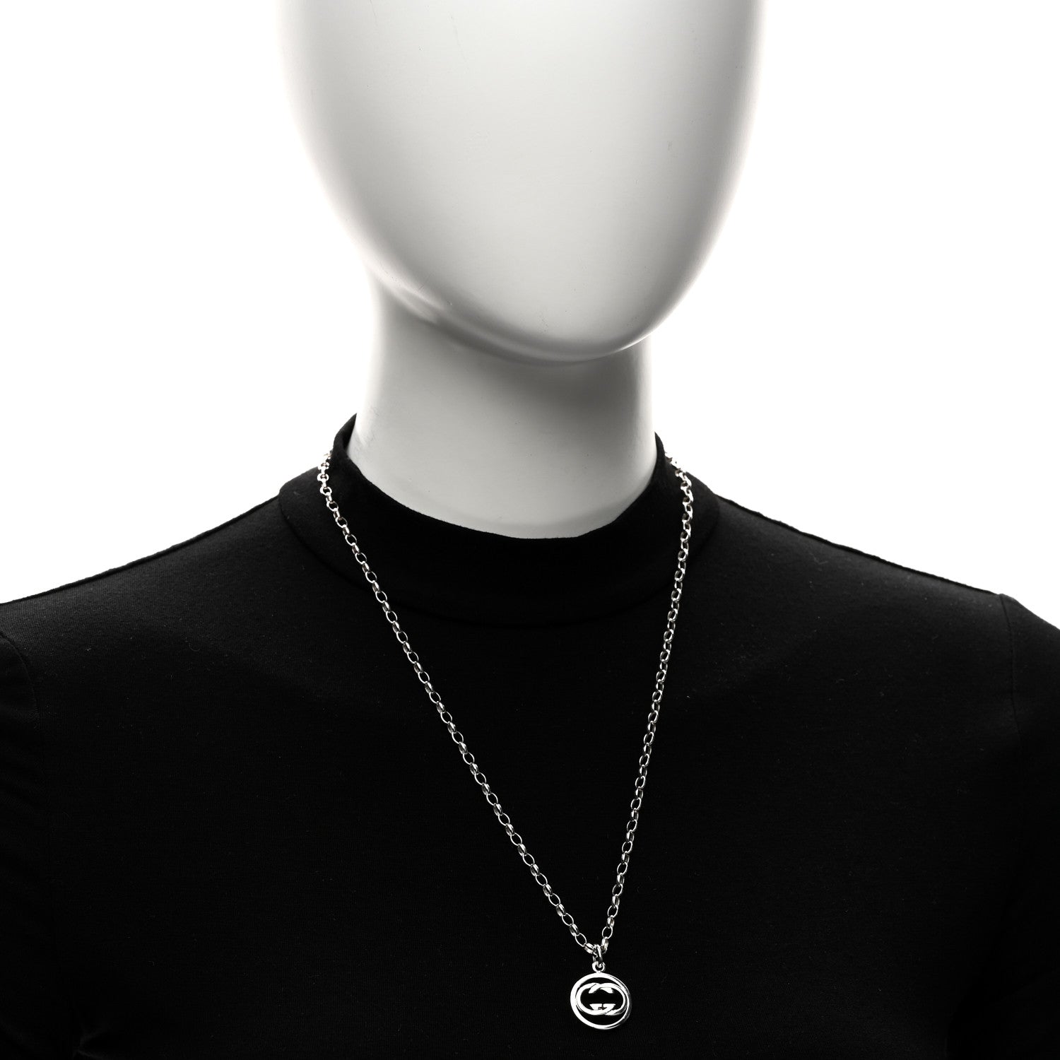 Gucci Sterling Silver Interlocking Circle GG Pendant Necklace
