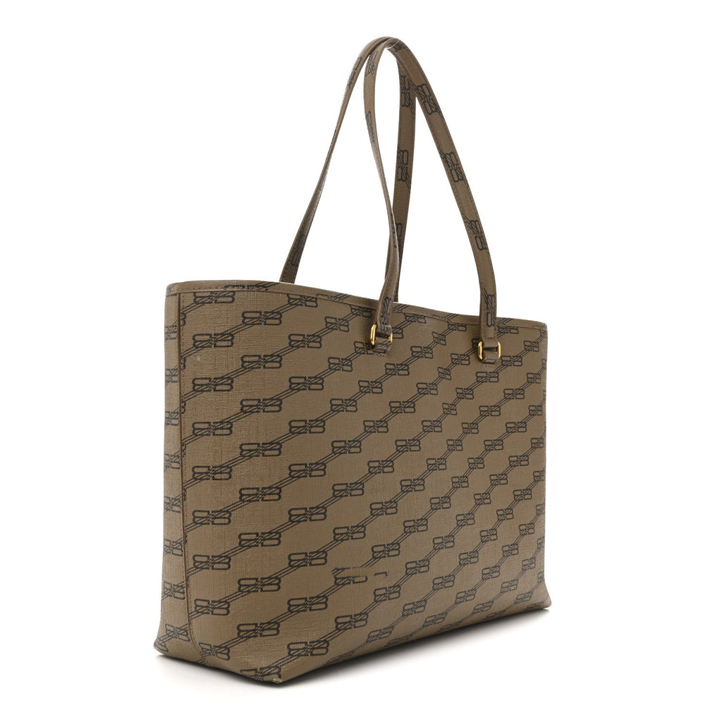 Balenciaga Coated Canvas BB Monogram Medium Signature East West Shopper Bag Beige Brown