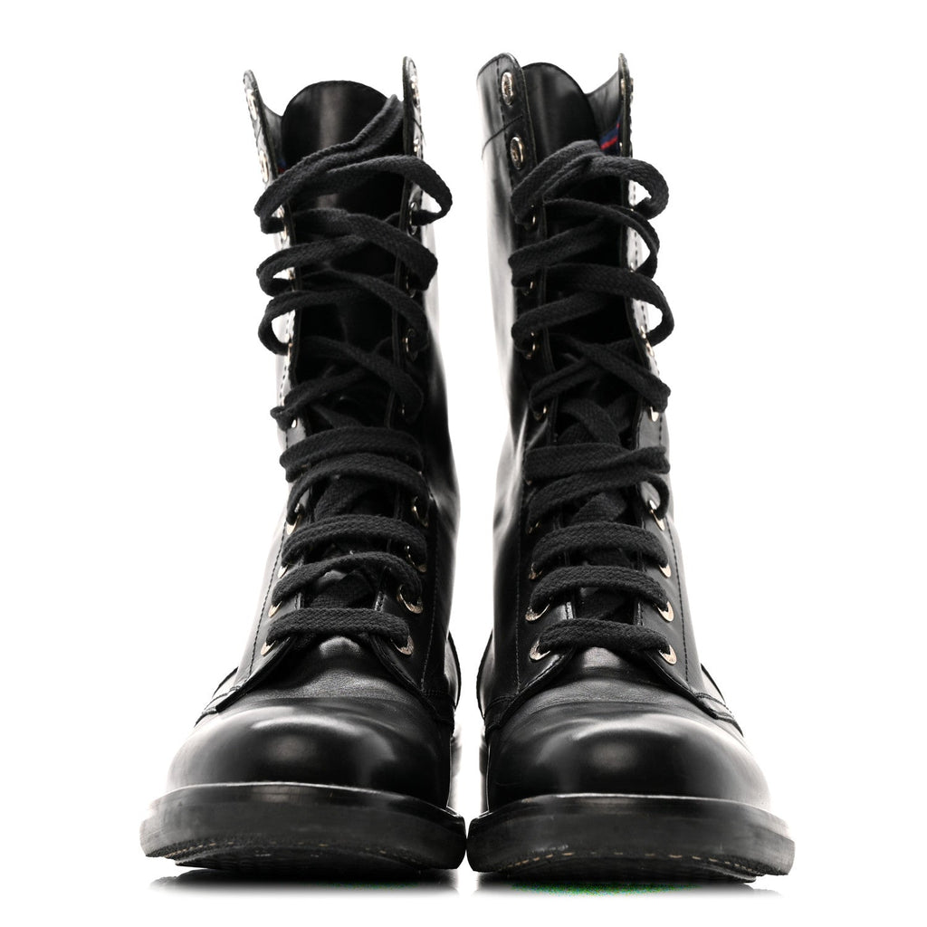 Chanel Calfskin Lace Up Combat Boots  39.5 Black