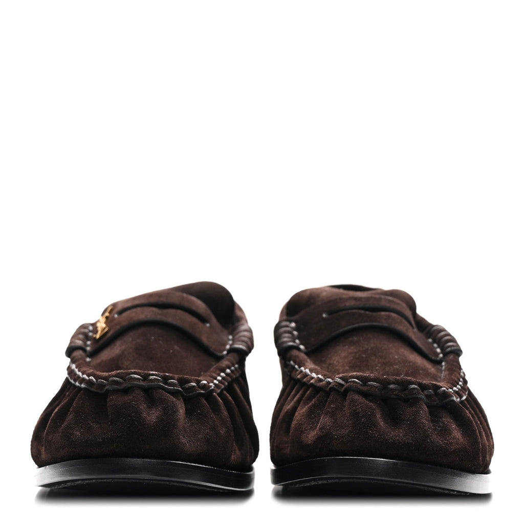 Saint Laurent Suede Le Loafer 15 Penny Slippers 37.5 Dark Chocolate