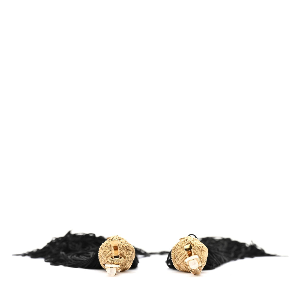 Saint Laurent Metal Knot Tassel Clip On Earrings Gold Black