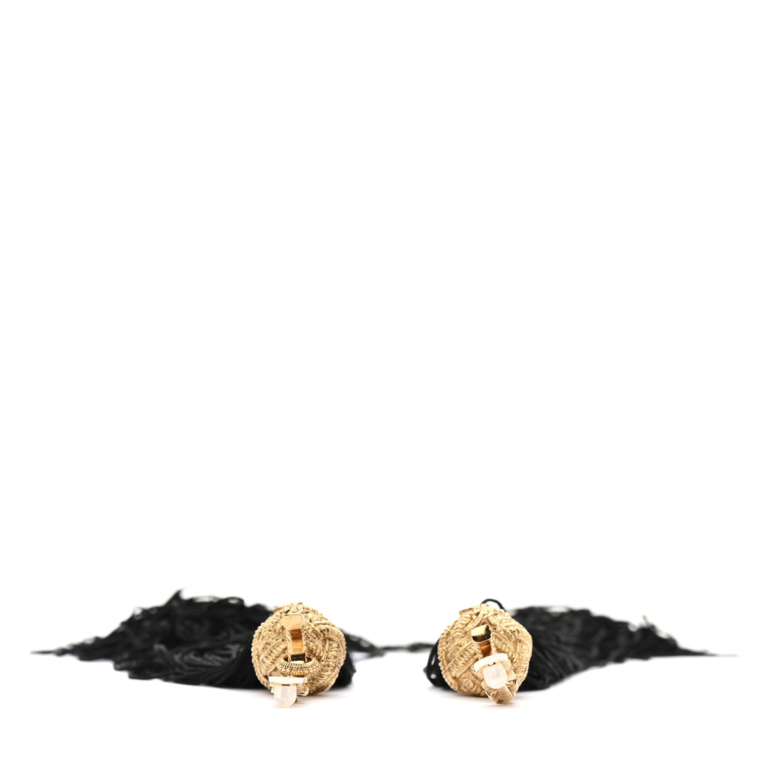 Saint Laurent Metal Knot Tassel Clip On Earrings Gold Black