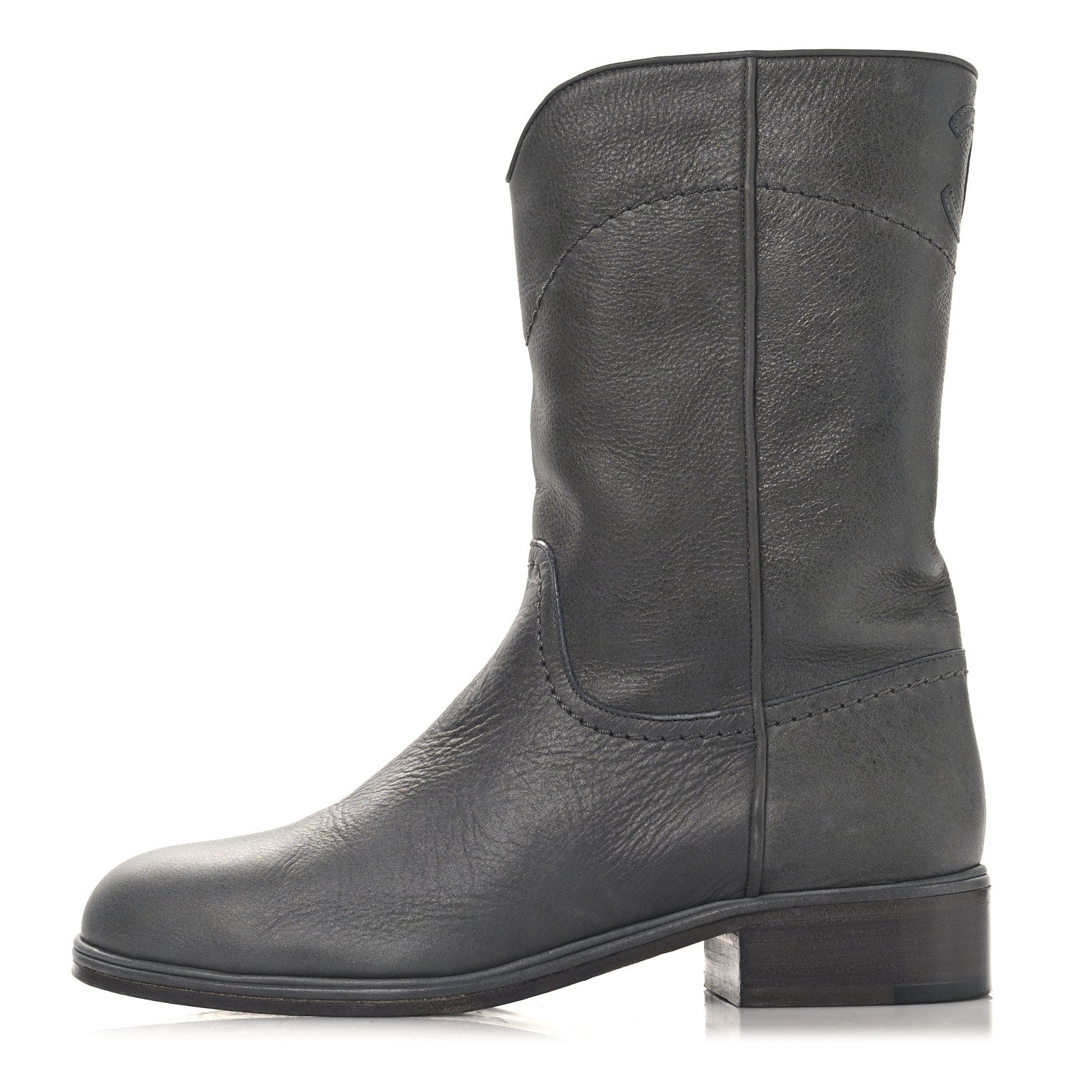 Chanel Calfskin Ascot CC Boots 37.5 Gray