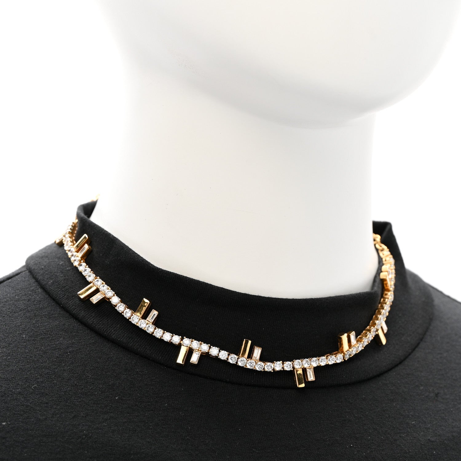 Fendi Metal Crystal Fendi First Tennis Choker Necklace Gold