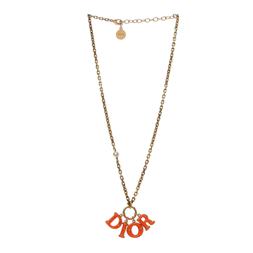 Christian Dior Metal Pearl Resin Dio(r)evolution Necklace Gold Orange
