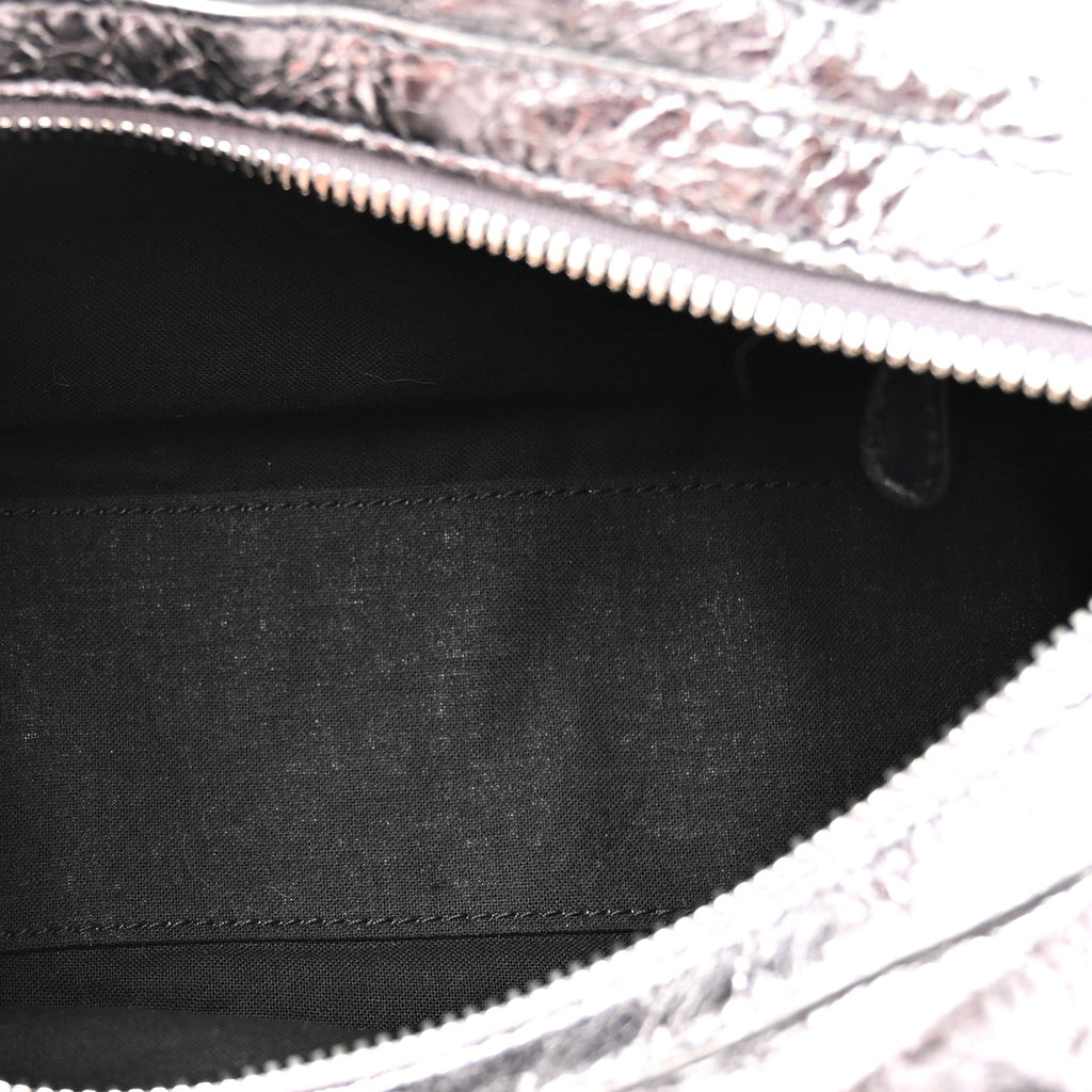 Balenciaga Metallic Agneau Arena Mini Le Cagole Duffle Crossbody Bag Silver