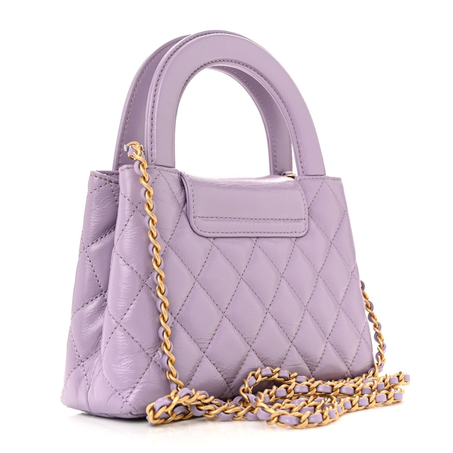 Chanel Shiny Aged Calfskin Quilted Nano Kelly Shopper Lilac