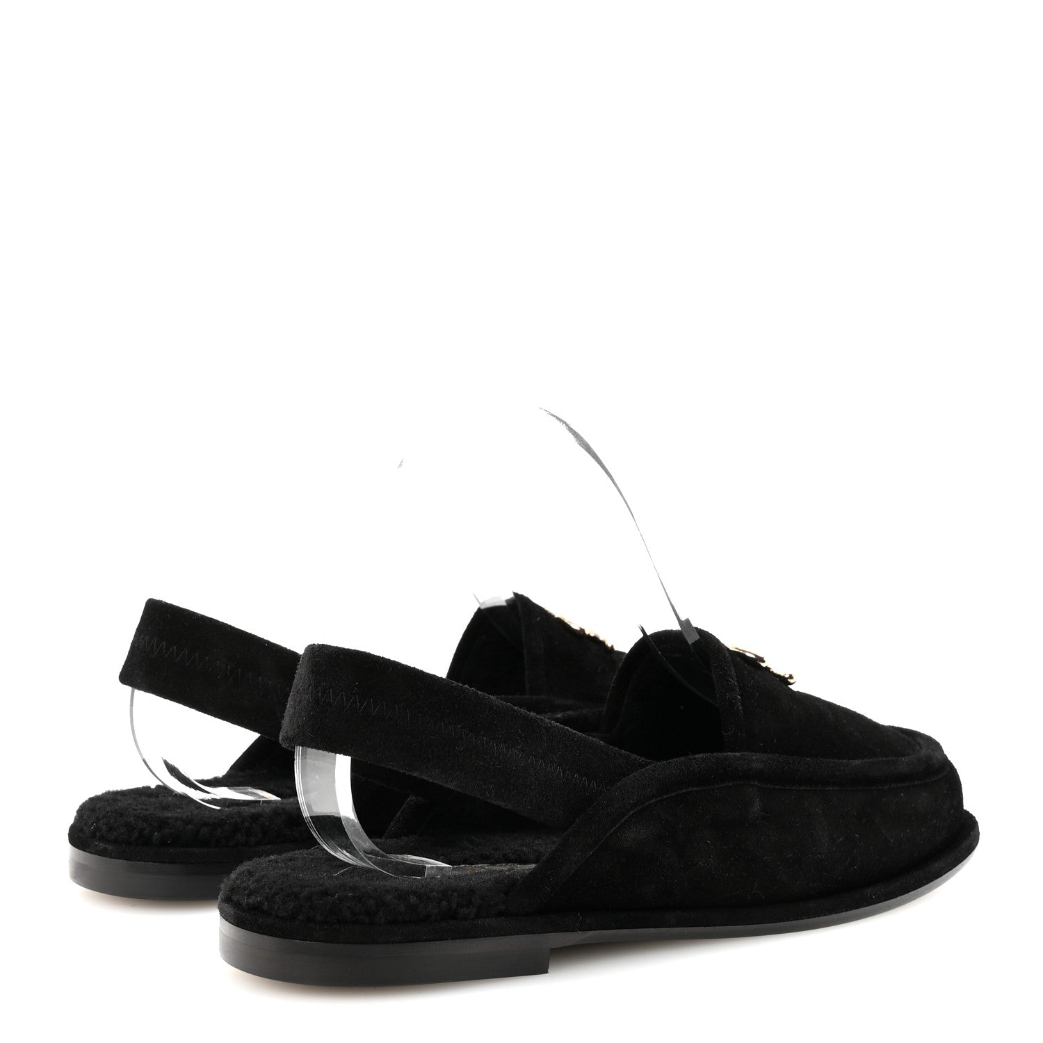 Chanel Suede Calfskin CC Slingback Loafers 39 Black