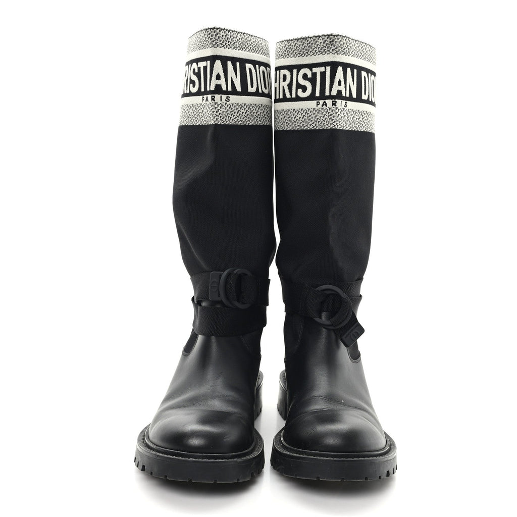 Christian Dior Calfskin Technical Fabric D-Major Boots 39 Black White