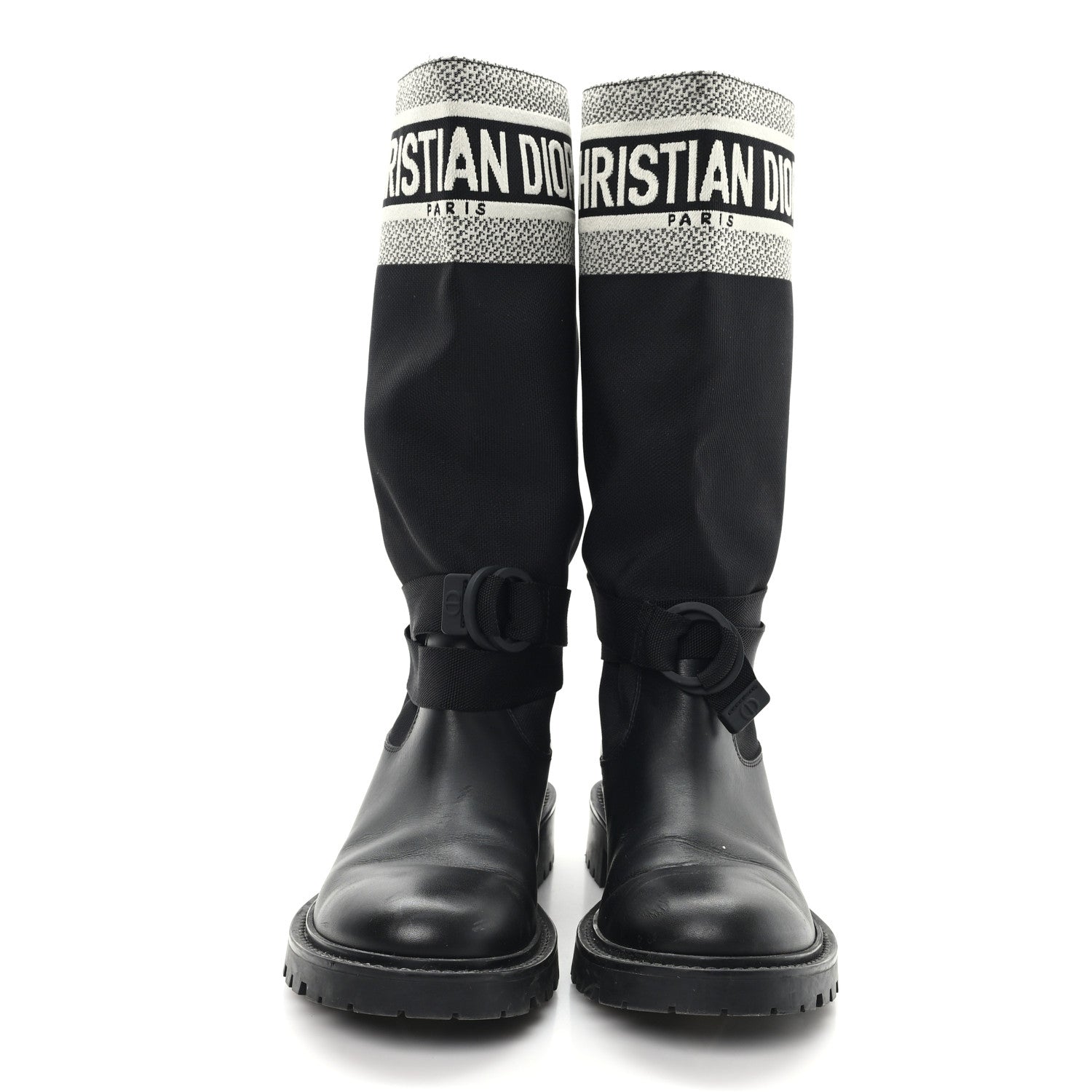 Christian Dior Calfskin Technical Fabric D-Major Boots 39 Black White