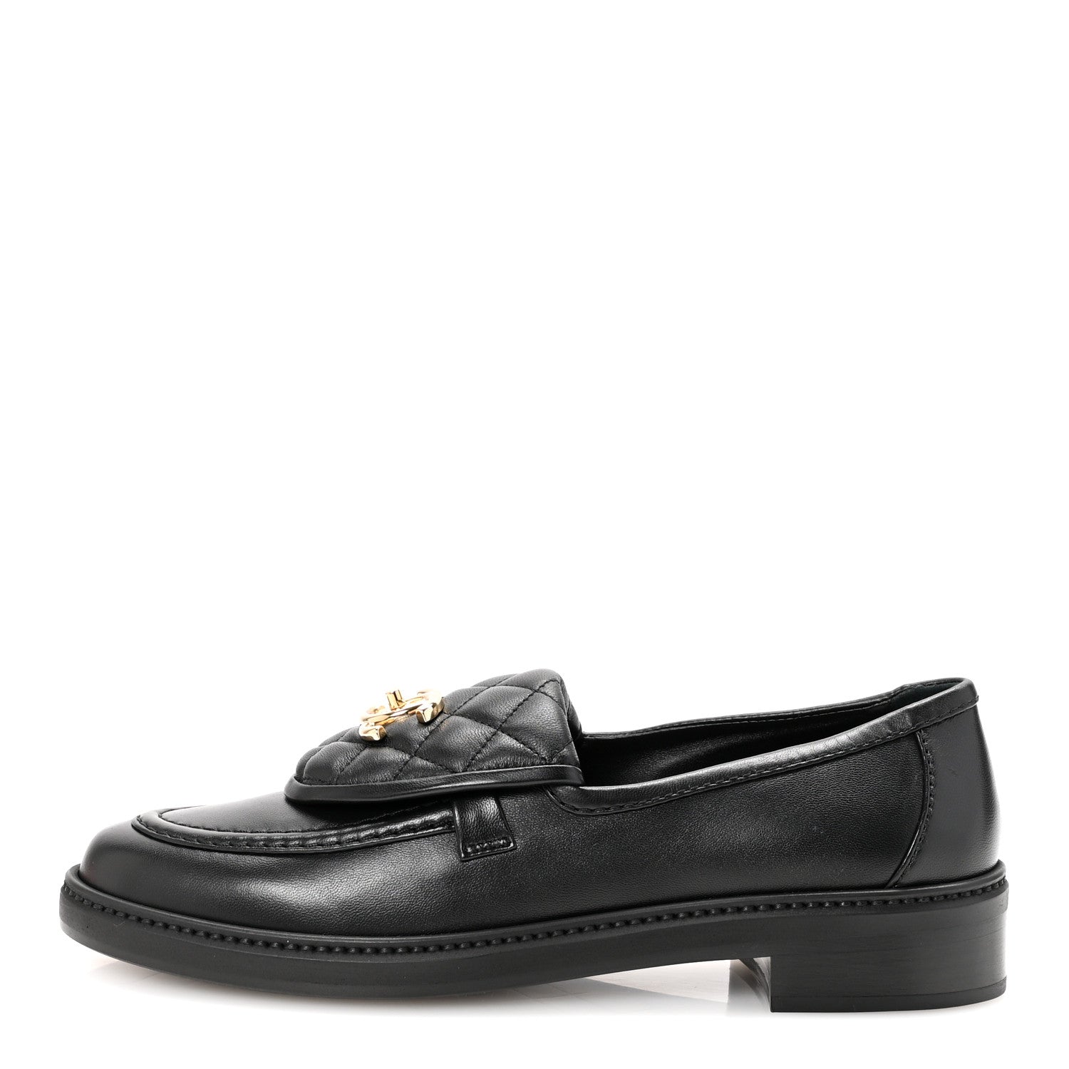 Chanel Crumpled Lambskin Quilted CC Turnlock Loafers 38.5 Black