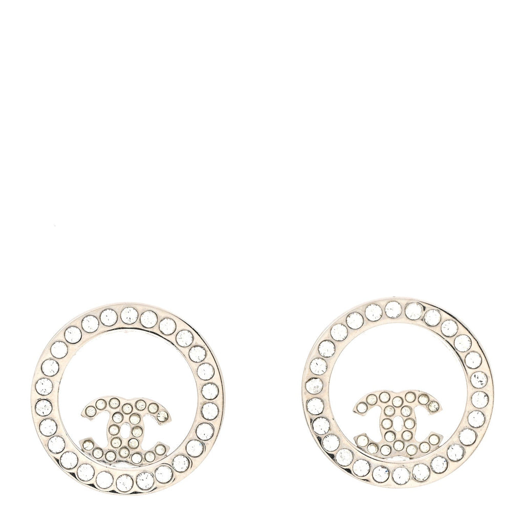 Chanel Crystal CC Round Earrings Silver