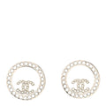 Chanel Crystal CC Round Earrings Silver
