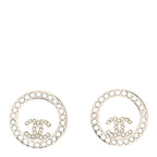Chanel Crystal CC Round Earrings Silver