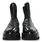 Chanel Lambskin Patent CC Cap Toe Quilted Short Platform Boots 39.5 Black