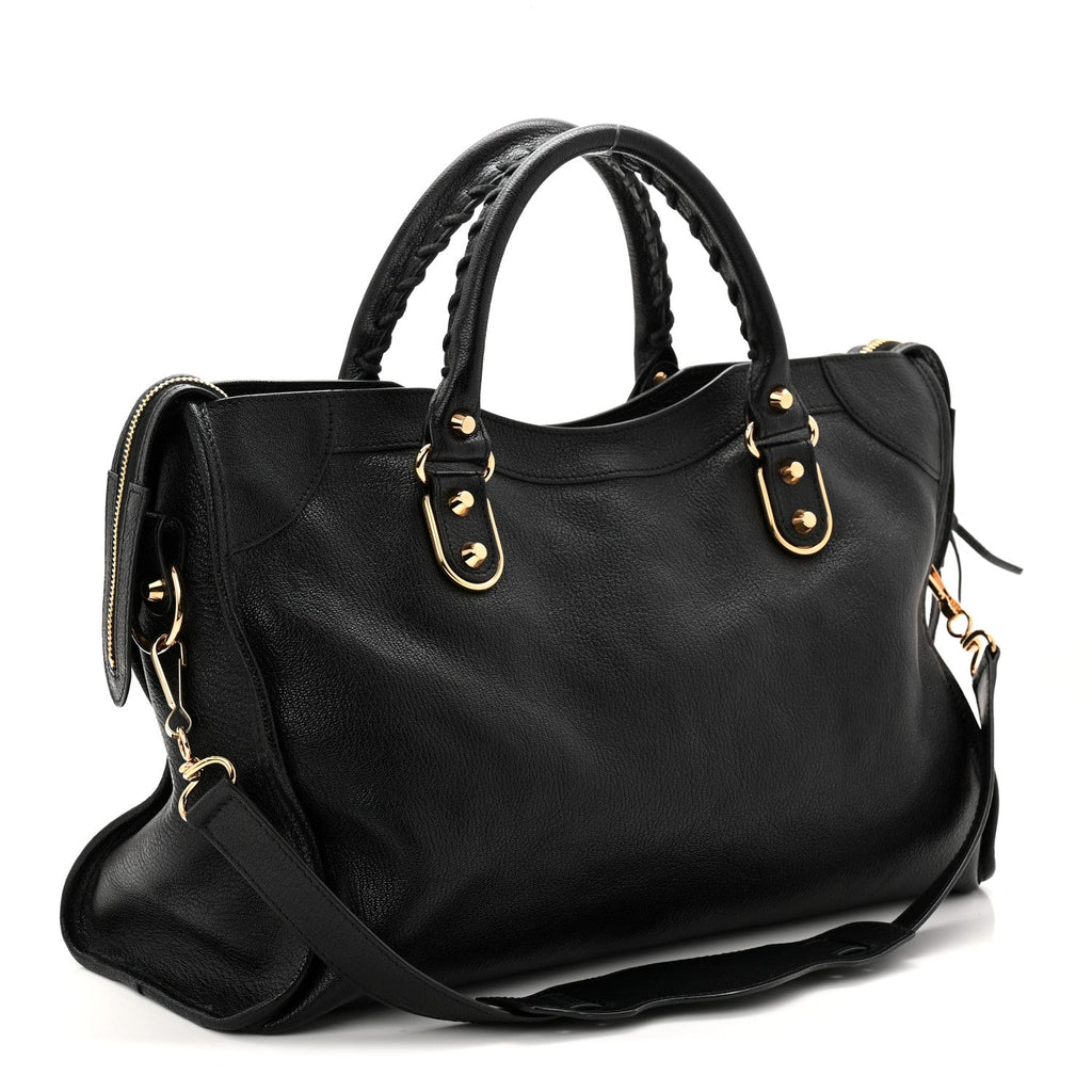Balenciaga Chevre Gold Metallic Edge Hardware City Black