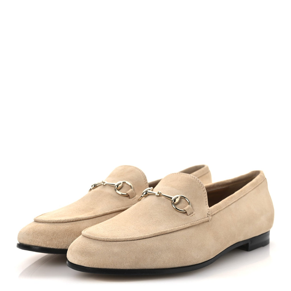 Gucci Suede Horsebit Womens Jordaan Loafers 39.5 Pink Sand