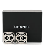 Chanel Metal Square CC Earrings Silver