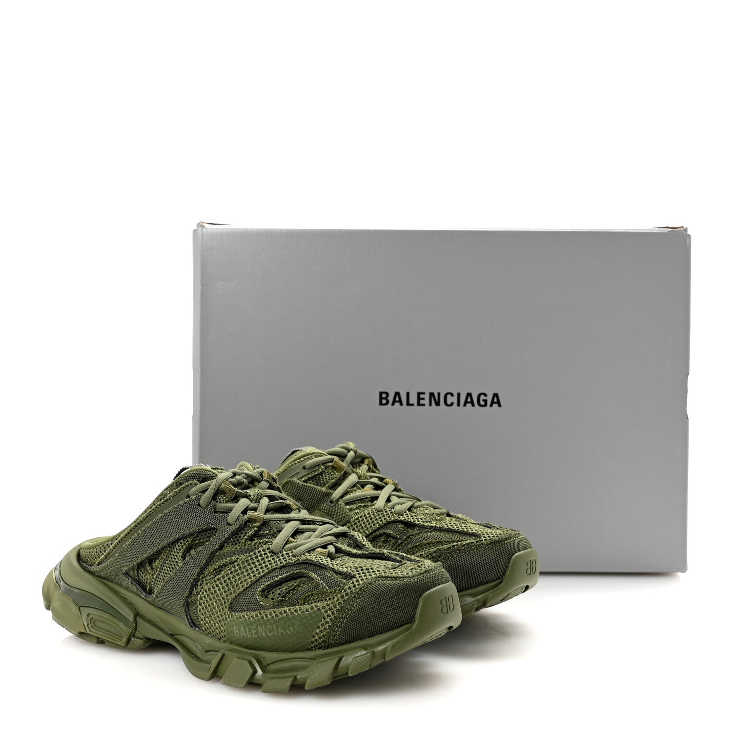 Balenciaga Mesh Rubber Mens Track Mules 41 Kaki