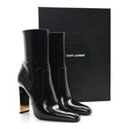Saint Laurent Patent Marilyn Ankle Zip Boot 38 Black Gold