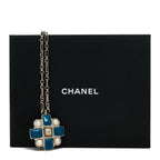 Chanel Gripoix Poured Glass Pearl CC Pendant Necklace Turquoise Silver