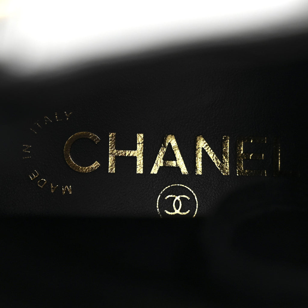 Chanel Shiny Calfskin Patent Cap Toe Lace Up Combat Boots 39 Black