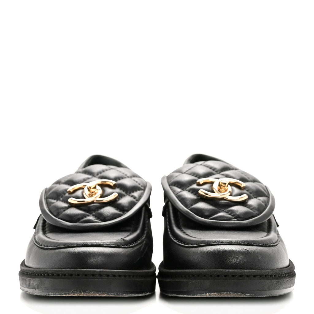 Chanel Lambskin Quilted CC Turnlock Loafers 38 Black
