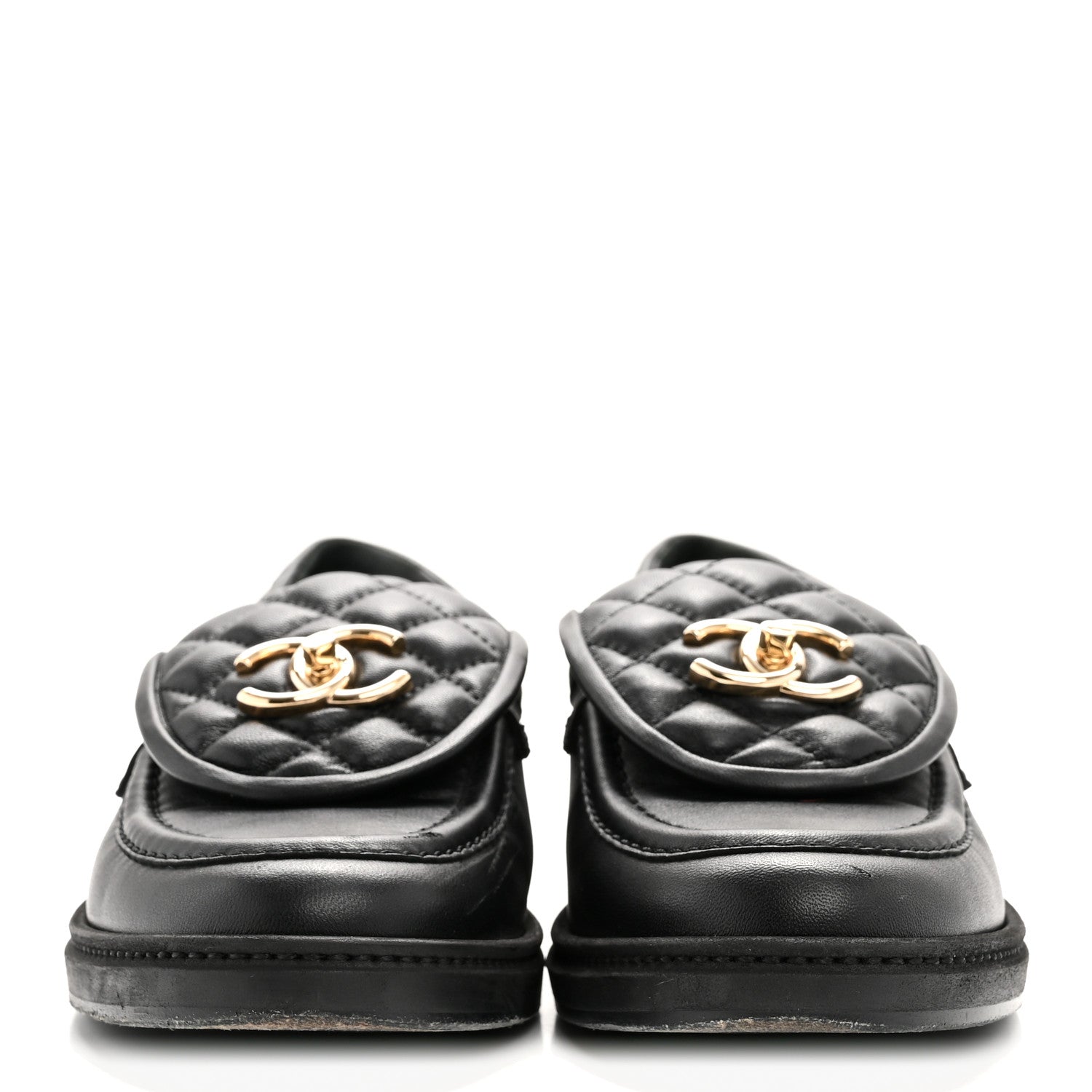 Chanel Lambskin Quilted CC Turnlock Loafers 38 Black