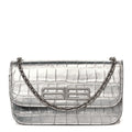 Balenciaga Metallic Extra Supple Calfskin Crocodile Embossed Gossip Wallet On Chain Silver