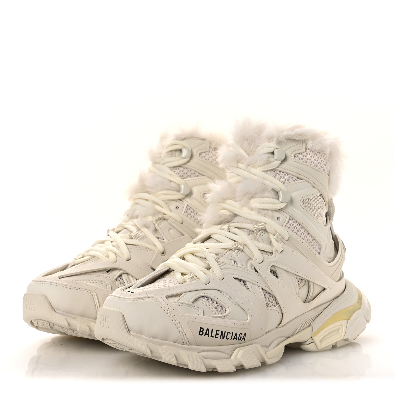 Balenciaga Mesh Nylon Faux Fur Womens Track Hike Sneakers 37 White