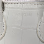 Balenciaga Calfskin Logo Crocodile Embossed Mini Ville Top Handle Bag White Black