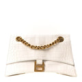 Balenciaga Extra Supple Calfskin Crocodile Embossed Small Crush Chain Bag Optic White