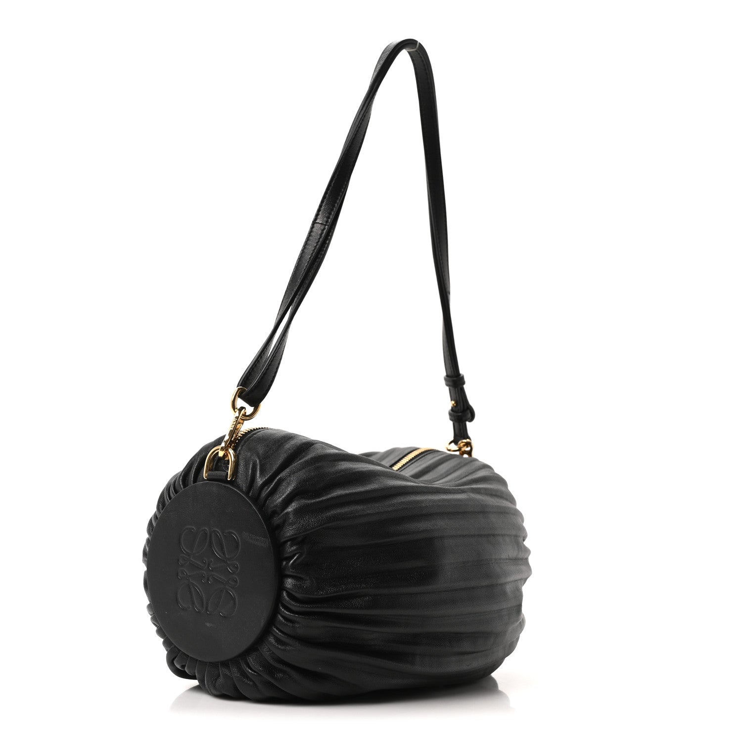 Loewe Lambskin Pleated Bracelet Pouch Shoulder Bag Black