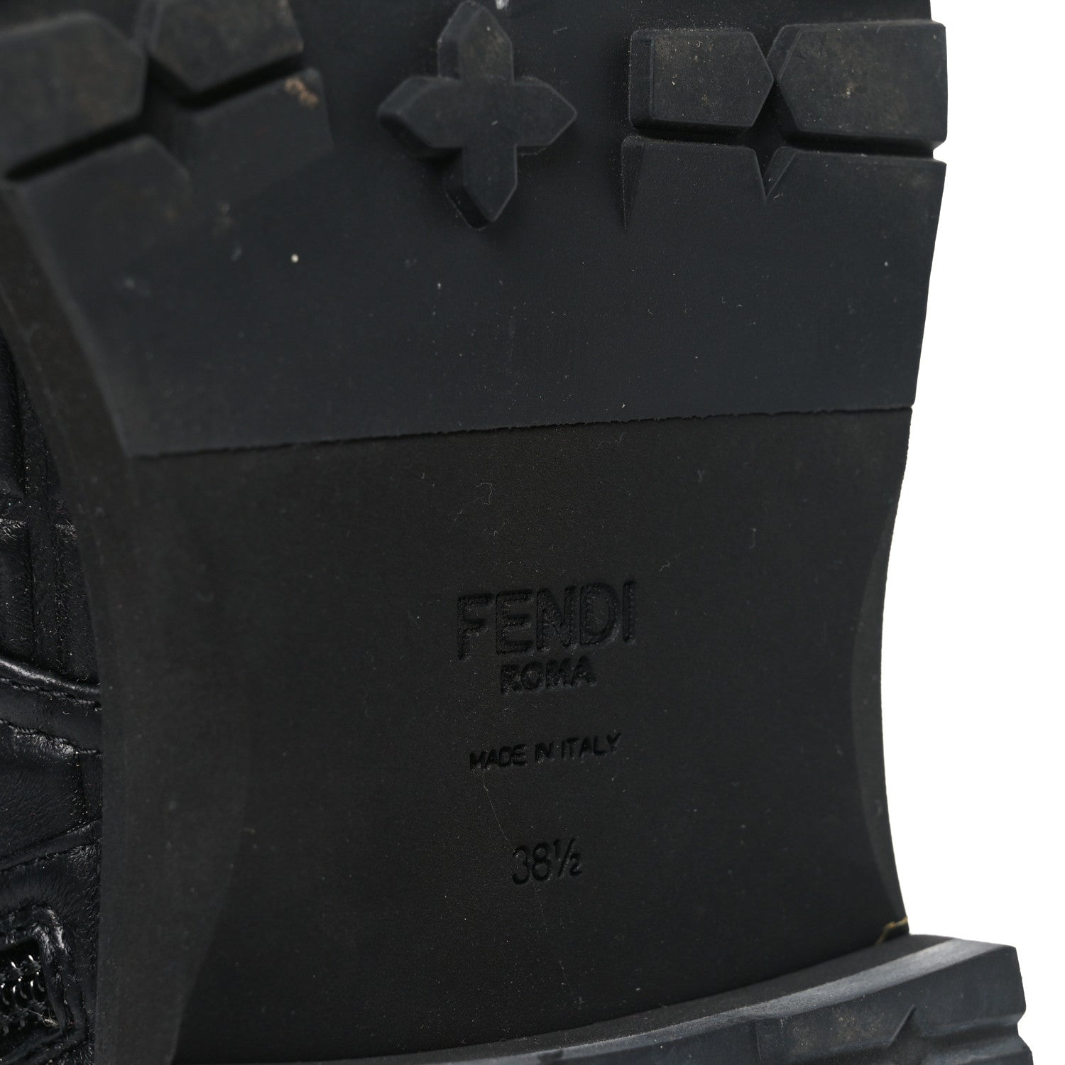 Fendi Nappa FF Embossed Womens Biker Boots 38.5 Black