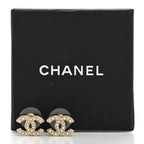 Chanel Metal Graduated Pearl Crystal CC Earrings Light Gold