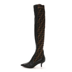 Fendi Nappa Microfiber Fabric FF Rockoko Thigh High Boots 37 Ebano Tobacco Black