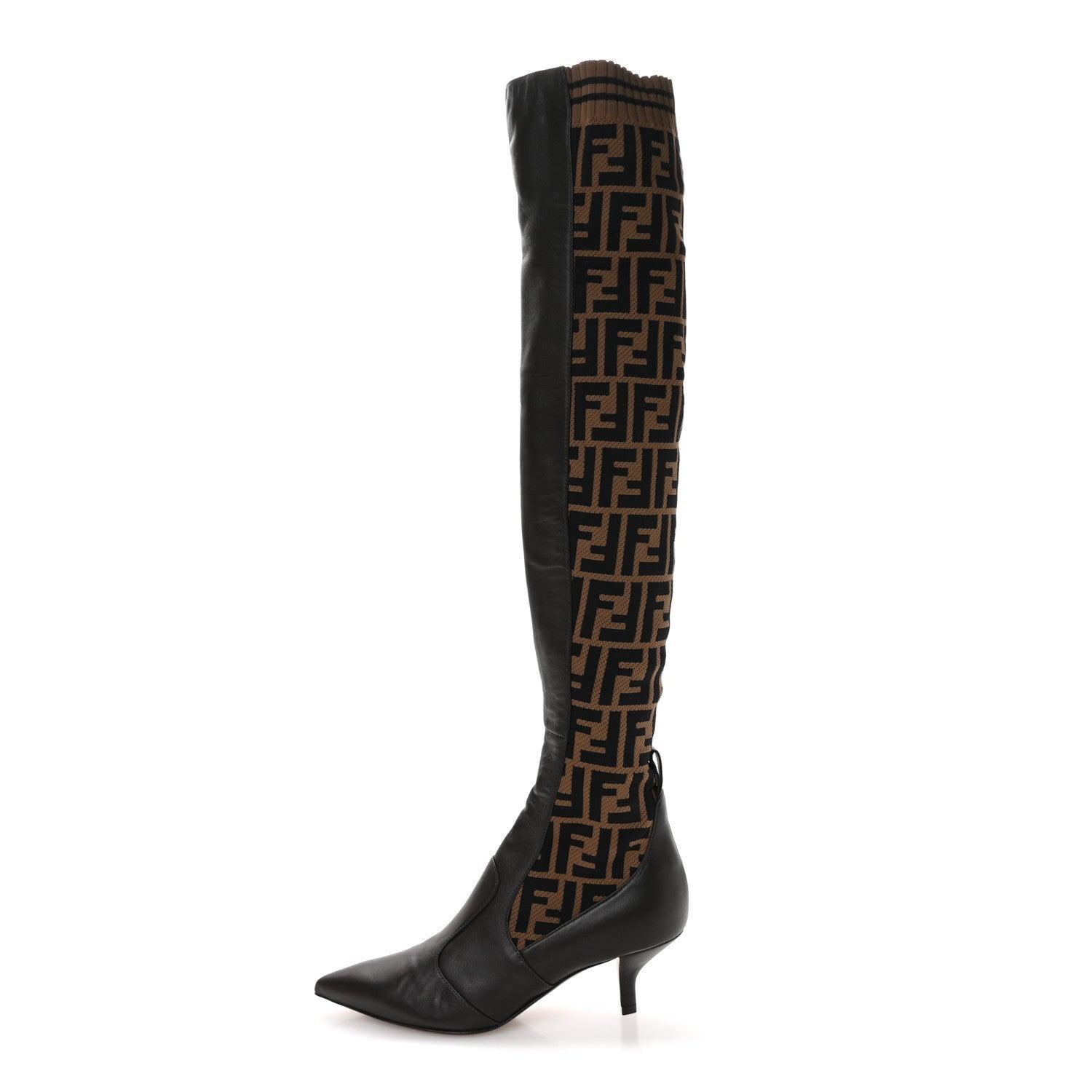 Fendi Nappa Microfiber Fabric FF Rockoko Thigh High Boots 37 Ebano Tobacco Black