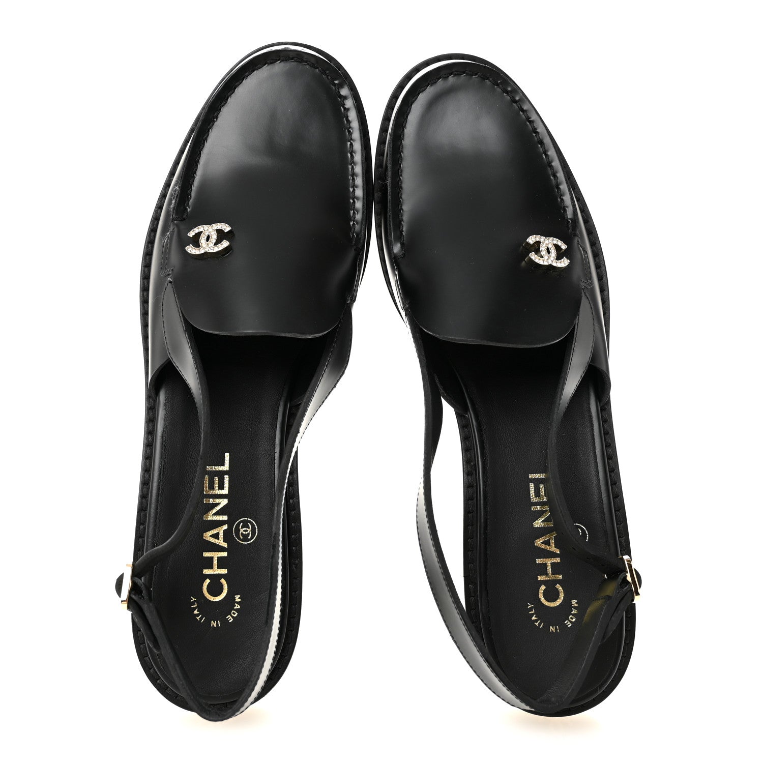 Chanel Calfskin Crystal Slingback Loafers 39 Black