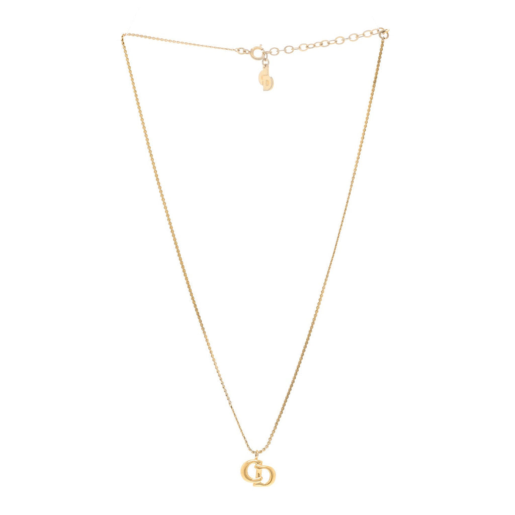 Christian Dior Metal Crystal CD Logo Pendant Necklace Gold