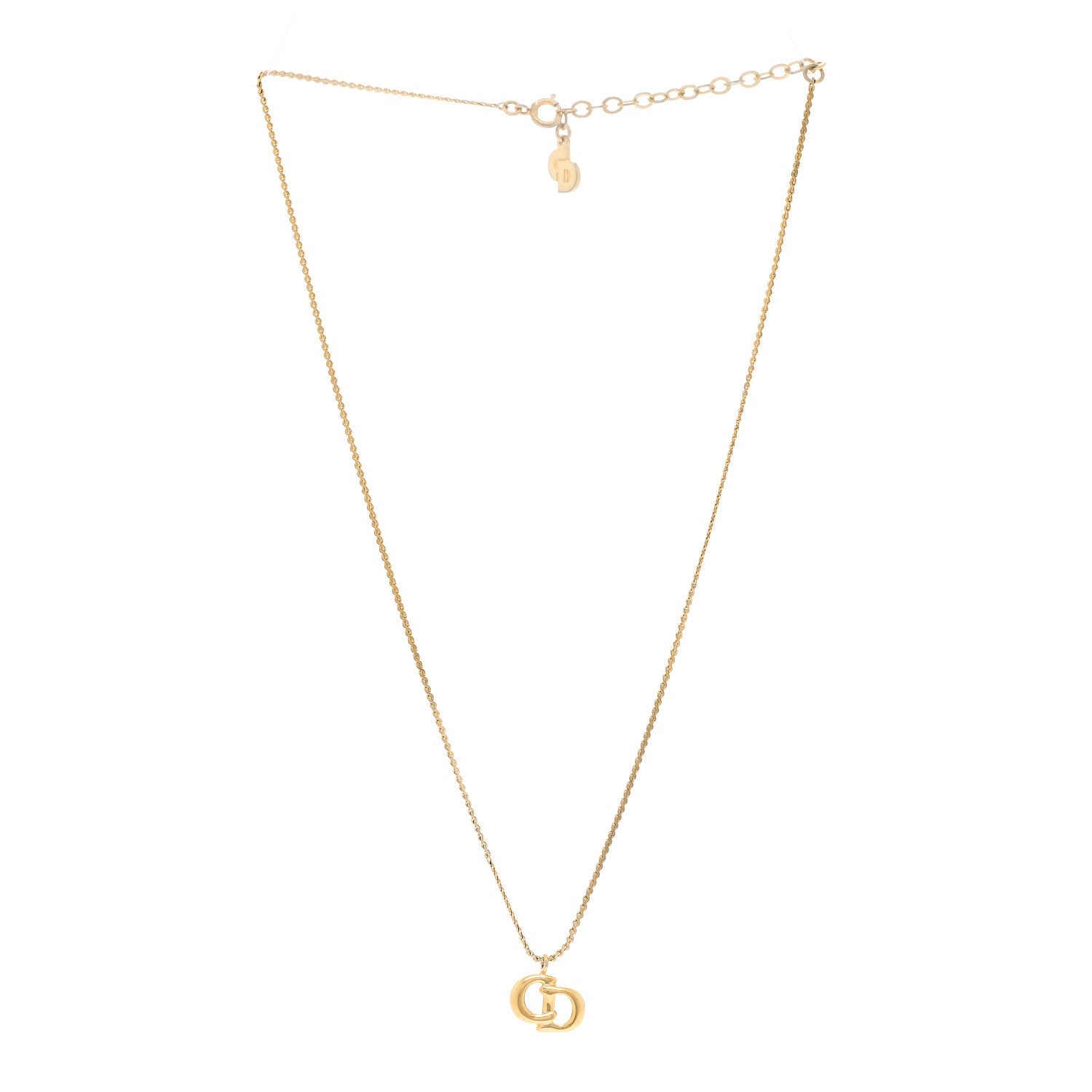 Christian Dior Metal Crystal CD Logo Pendant Necklace Gold